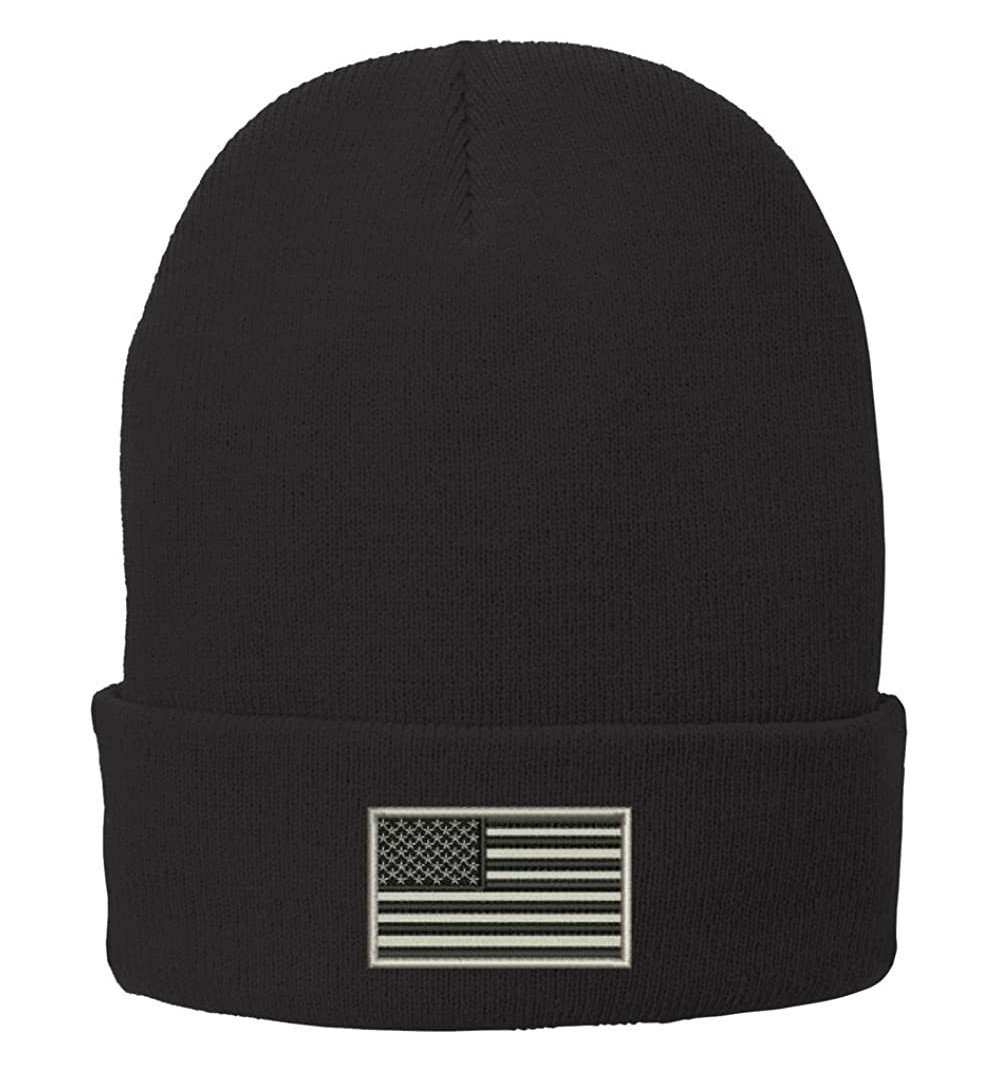 Skullies & Beanies US American Flag Grey Embroidered Winter Folded Long Beanie - Black - C412MZD6ISK $11.61