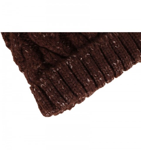 Skullies & Beanies Cable Knit Beanie with Faux Fur Pompom Ears - Single Pom_mix Brown - CE192ZSC2TG $10.14