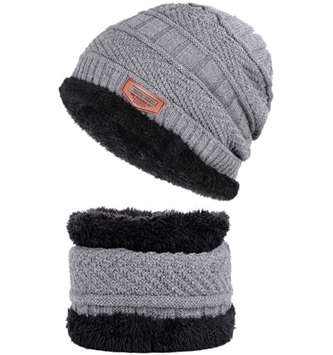 Skullies & Beanies Hat Scarf Set Winter Beanie Warm Knit Hat Fleece Lined Scarf Warm Winter Hat for Men & Women - Gray - CK18...