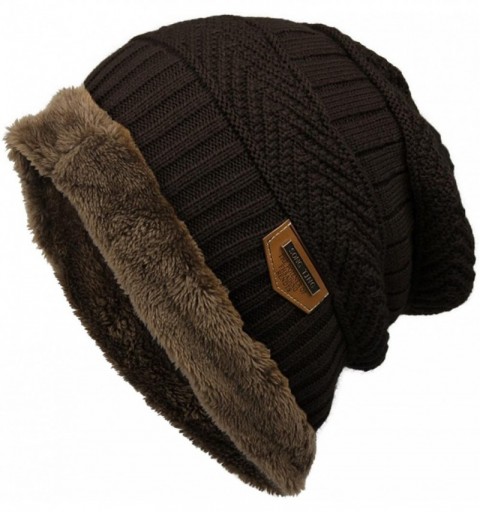 Skullies & Beanies Women Men Thick Warm Winter Beanie Hat Soft Stretch Slouchy Fleece Contrast Skully Knit Cap - Coffee - CE1...