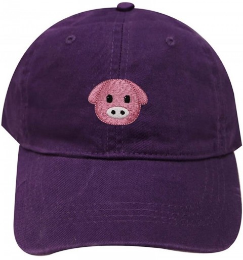 Baseball Caps Pig Emoji Cotton Baseball Dad Cap - Purple - C717YSMTW2E $12.88