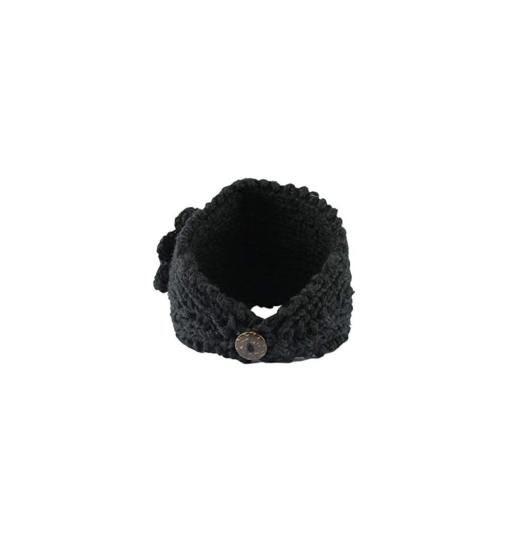 Cold Weather Headbands Fashion Women Crochet Button Headband Knit Hairband Flower Winter Ear Warmer Head Wrap - Black - CK18L...