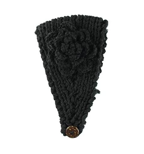 Cold Weather Headbands Fashion Women Crochet Button Headband Knit Hairband Flower Winter Ear Warmer Head Wrap - Black - CK18L...