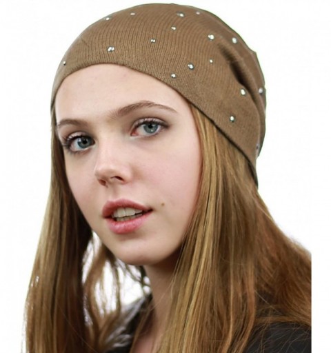 Skullies & Beanies Unisex Comfort & Warm Knit Studded Slouchy Beanie Hat - Taupe - CP12HTOVPIH $11.71