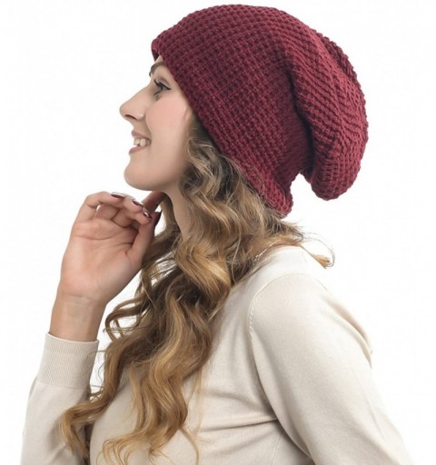 Skullies & Beanies Mens Slouchy Long Beanie Knit Cap for Summer Winter- Oversize - Claret - C411QLF8KE3 $11.03
