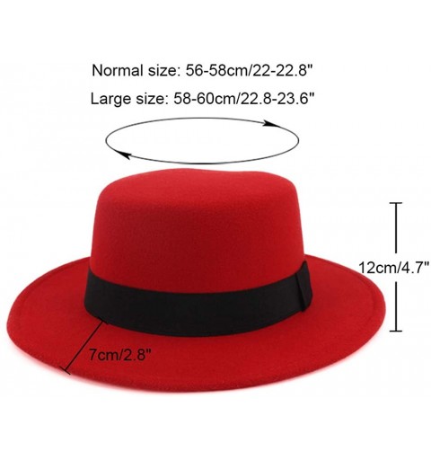 Fedoras Trend Red Black Patchwork Wool Felt Jazz Fedora Hat Casual Men Women Leather Strap Wide Brim Felt Hat Trilby - CI194A...