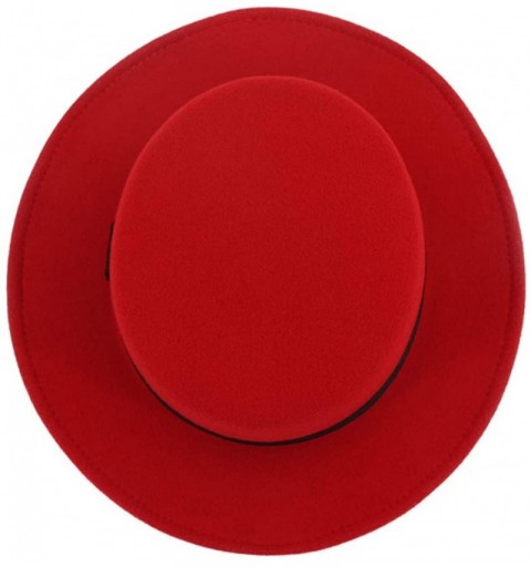 Fedoras Trend Red Black Patchwork Wool Felt Jazz Fedora Hat Casual Men Women Leather Strap Wide Brim Felt Hat Trilby - CI194A...