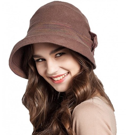Bucket Hats Trade Women's Decorative Bow Wool Bucket Hat - Brownness - CU1293F3ZFL $18.53