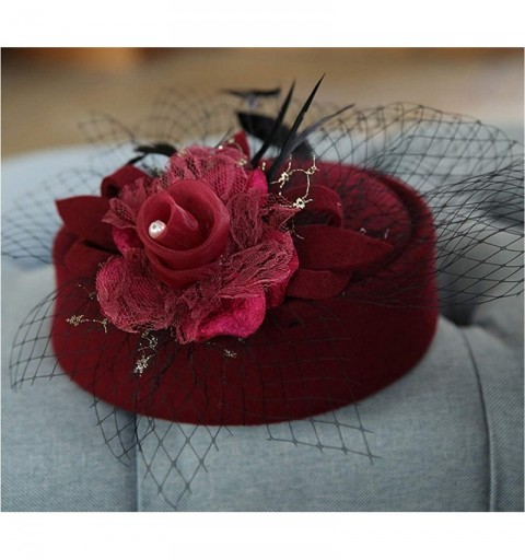 Berets Pillbox Hat Fascinator Beret Wedding Party Top Hat Church Wool Hat for Women - Ivory Flower - CV18AI6LZIK $17.56