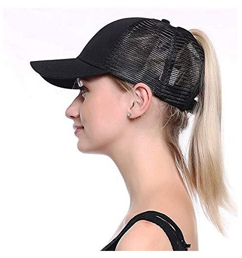 Baseball Caps Custom Women's Ponytail Mesh Adjustable Cap-100% Cotton Baseball Hat Trucker Cap - Black - CO18H3E8D9A $11.18