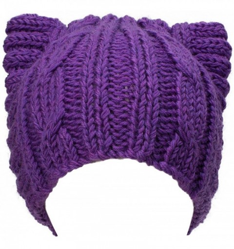 Skullies & Beanies Cute Meow Kitty Woman Wool Handmade Knit Cap Beanie Hat A004 - Purple - CD11N3G5YHT $16.46