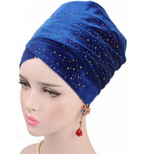 Skullies & Beanies Women's Muslim Scarf Hat Stretch Turban Headwear for Cancer Chemo - Blue - C218G85D79Z $13.90