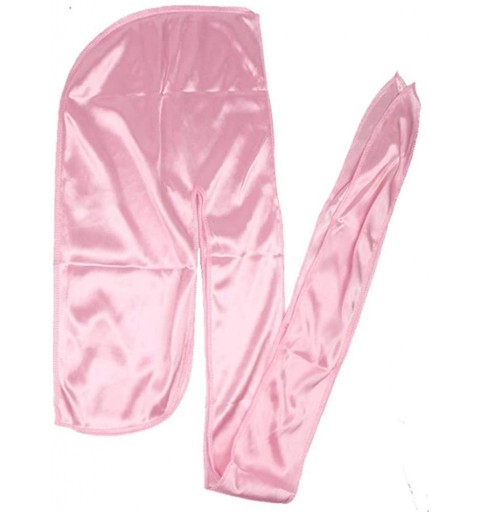 Skullies & Beanies Men Silk Durag Long Straps Bandanas for Men Headwear Waves Cap - Baby Pink - CP18A75UEQZ $9.53