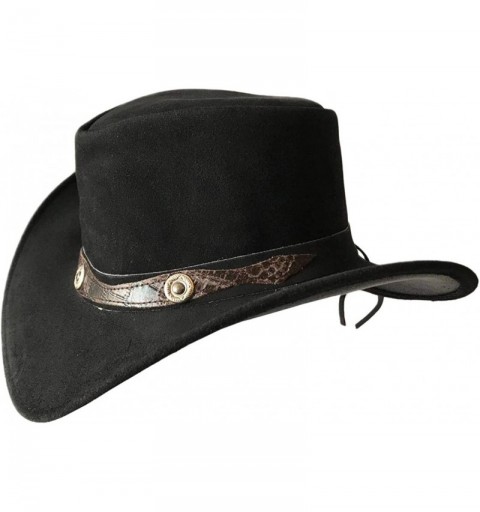 Cowboy Hats Mens Suede Leather Cowboy Aussie Style Down Under Hat Wide Brim - Black - CS18LLHQRIQ $39.62