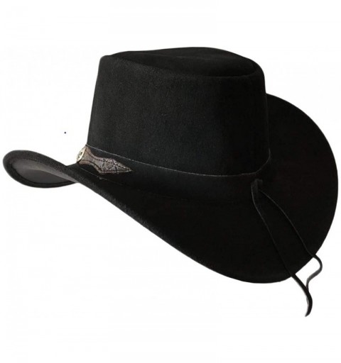 Cowboy Hats Mens Suede Leather Cowboy Aussie Style Down Under Hat Wide Brim - Black - CS18LLHQRIQ $39.62