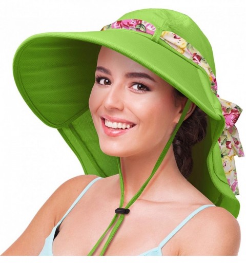Sun Hats Womens Sun Hats Neck Flap Large Brim UV Protection Foldable Fishing Hiking Cap - Green - CM180CSMW3Q $15.38