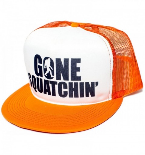 Baseball Caps Gone Squatchin' Flat Bill Unisex-Adult One-Size Trucker Hat (Orange/White) - CA11SB1AMJP $10.81