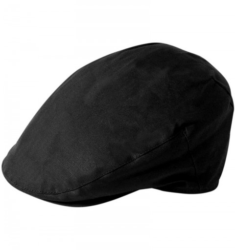 Newsboy Caps Wax Flat Cap - Black - CL18IH6QZ9S $17.65