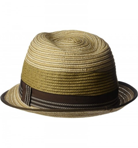 Fedoras Men's Crushable Braided Strips Fedora with Contrasting Loop Band - Brown - CE12H9AL9RH $35.76