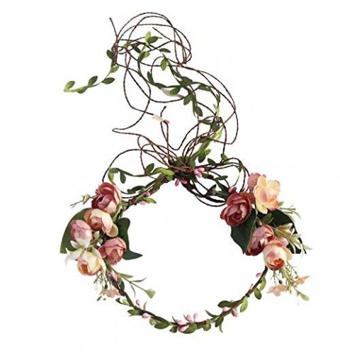 Headbands Adjustable Bridal Flower Garland Headband - D-Dark pink - CN18TD53XRC $18.28