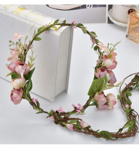 Headbands Adjustable Bridal Flower Garland Headband - D-Dark pink - CN18TD53XRC $8.01