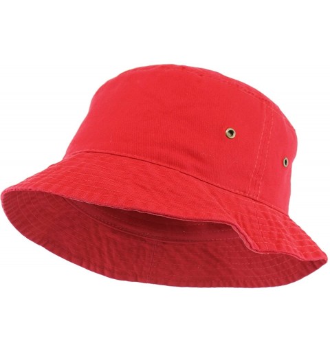 Bucket Hats Unisex Washed Cotton Bucket Hat Summer Outdoor Cap - (1. Bucket Classic) Red - C118HZAS4CE $10.25