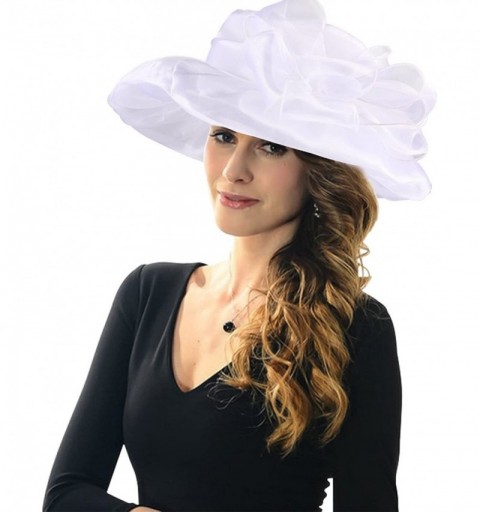 Sun Hats Womens Organza Kentucky Derby Church Party Floral Wide Brim Summer Hat - White - C712FMUAJVD $13.73