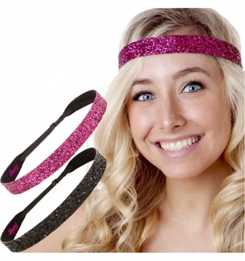 Headbands Adjustable NO Slip Wide Bling Glitter Headbands for Women Girls & Teens Black Duo Pack - Black & Hot Pink - C611N47...