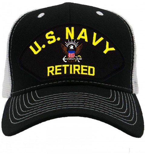 Baseball Caps US Navy Retired Hat/Ballcap Adjustable One Size Fits Most - Mesh-back Black & White - CL18III7IYY $24.93