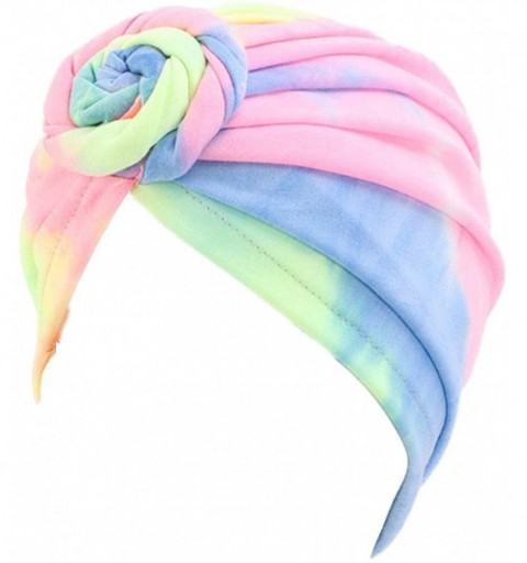 Skullies & Beanies Shiny Turban Hat Headwraps Twist Pleated Hair Wrap Stretch Turban - Tie Dye Pink Blue Beige - CM198QKM3UU ...