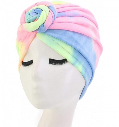 Skullies & Beanies Shiny Turban Hat Headwraps Twist Pleated Hair Wrap Stretch Turban - Tie Dye Pink Blue Beige - CM198QKM3UU ...