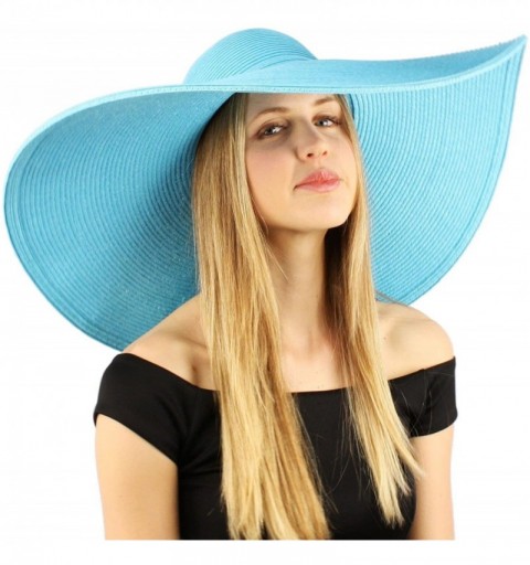 Sun Hats Summer Elegant Derby Big Super Wide Brim 8" Brim Floppy Sun Beach Dress Hat - Turquoise - CO11VWTO2QX $27.29