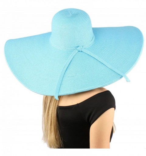 Sun Hats Summer Elegant Derby Big Super Wide Brim 8" Brim Floppy Sun Beach Dress Hat - Turquoise - CO11VWTO2QX $27.29