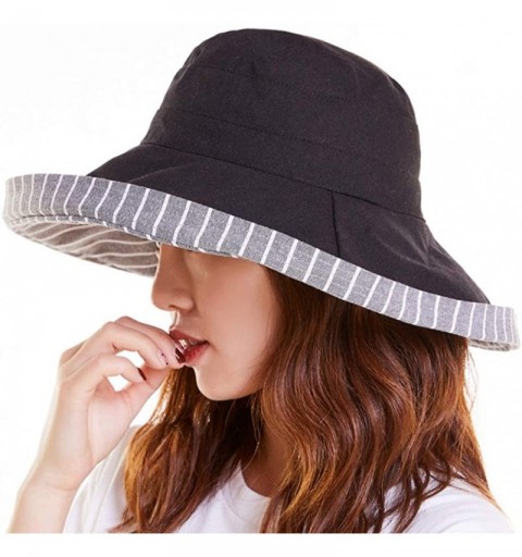 Sun Hats Bucket Hat for Women Double Side Wear Hat Girls Large Wide Brim Hat Packable Visor Caps - Black (Stripes) - CH18SKOU...