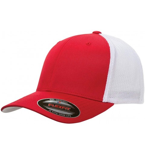 Baseball Caps Flexfit Trucker Hat for Men and Women - Breathable Mesh- Stretch Flex Fit Ballcap w/Hat Liner - Red/White - CD1...