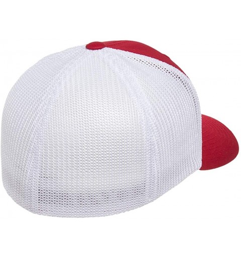 Baseball Caps Flexfit Trucker Hat for Men and Women - Breathable Mesh- Stretch Flex Fit Ballcap w/Hat Liner - Red/White - CD1...