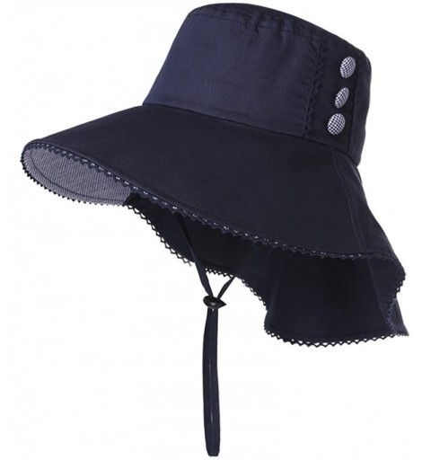 Sun Hats UV Protection Summer Sun Hat Women Packable Cotton Ponytail Chin Strap 55-59CM - 99034_navyblue - CR18DQY2CXS $15.64
