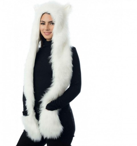 Skullies & Beanies Polar Bear Full Animal Hoodie Faux FUR Hat 3-in-1 Function. - CD11BGG8P1P $11.17