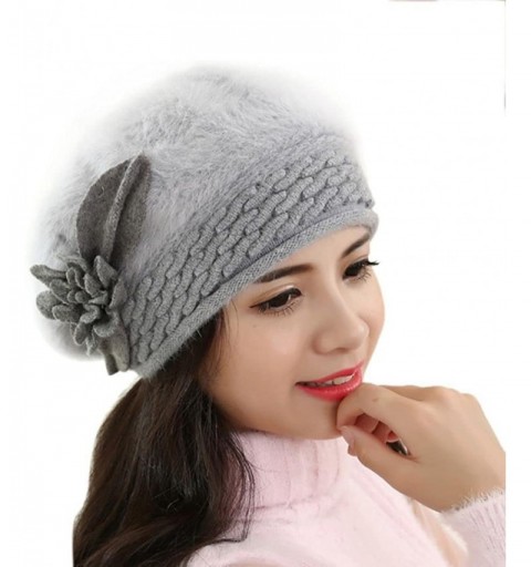 Berets Winter Beret Cap Womens Flower Knit Crochet Beanie Hat Winter Warm Cap - Gray 1 - CP185LHUK5N $9.81