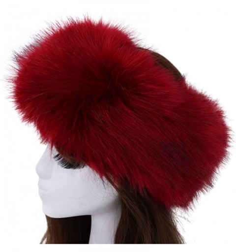 Cold Weather Headbands Women's Faux Fur Headband Winter Earwarmer Earmuff with Stretch-Red Black - Red Black - CU18L698T8A $1...