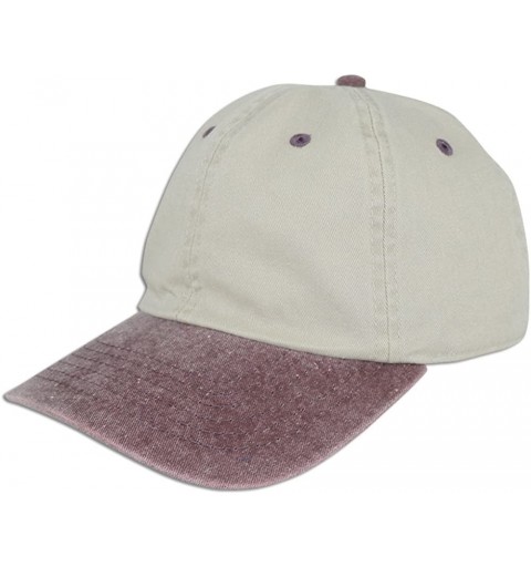 Baseball Caps Dad Hat Pigment Dyed Two Tone Plain Cotton Polo Style Retro Curved Baseball Cap 1200 - Sand / Burgundy - CG17X3...