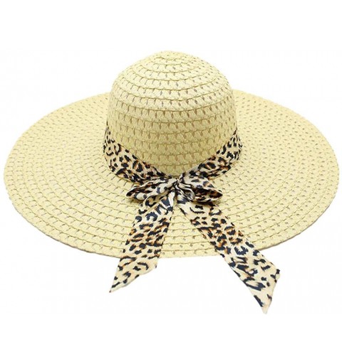 Sun Hats Women Colorful Big Brim Straw Bow Hat Sun Floppy Wide Brim Hats Beach Cap - Light Beige-leopard Print - CD18UYQMA6D ...