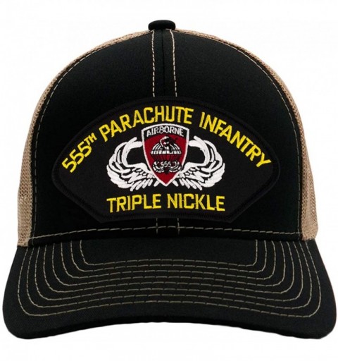 Baseball Caps 555th Parachute Infantry - Triple Nickle Hat/Ballcap Adjustable One Size Fits Most - Mesh-back Black & Tan - C1...