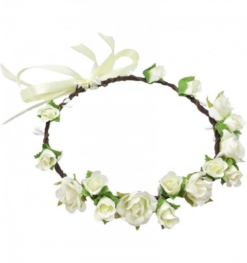 Headbands Girls Flower Crown Floral Headband - Headpiece Womens Wedding Bridal Wreath - Artificial Silk Roses Boho Kids - CQ1...