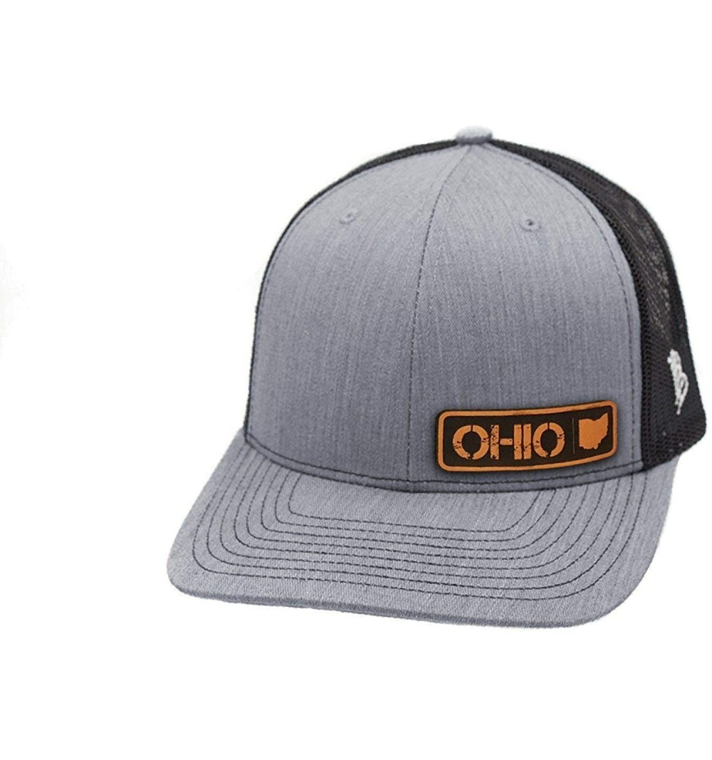 Baseball Caps 'Ohio Native' Leather Patch Hat Curved Trucker - Heather/Black - CF18IGQC56H $25.41