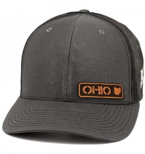 Baseball Caps 'Ohio Native' Leather Patch Hat Curved Trucker - Heather/Black - CF18IGQC56H $25.41