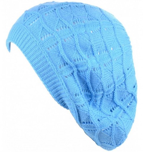 Berets Womens Knit Beanie Beret Hat Lightweight Fashion Accessory Crochet Cutouts - J019ltblue - C3194YOZT3O $14.87