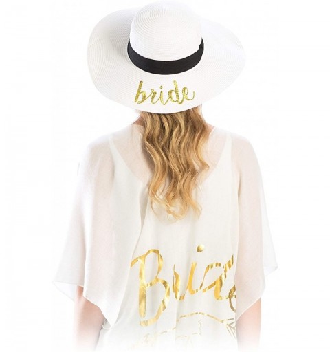 Sun Hats Women Spring Summer Beach Paper Embroidered Lettering Floppy Hats - Bride - White - C118QEAZR7D $13.44