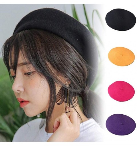 Berets Women Laidies Baggy Beret Made of Faux Wool-Winter Warming Beanie Artist Hat Solid Color Autumn Cap - White - CJ18Z47A...