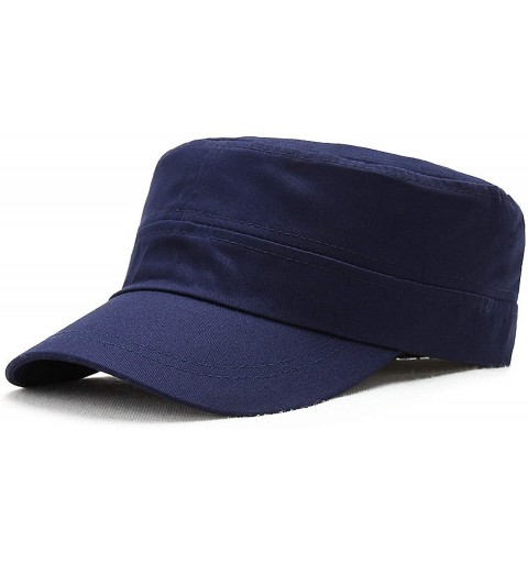 Baseball Caps Unisex Military Hat Men Women 100% Cotton Twill Flat Top Baseball Cap Adjustable Cadet Cap - C-navy - CG12O087U...